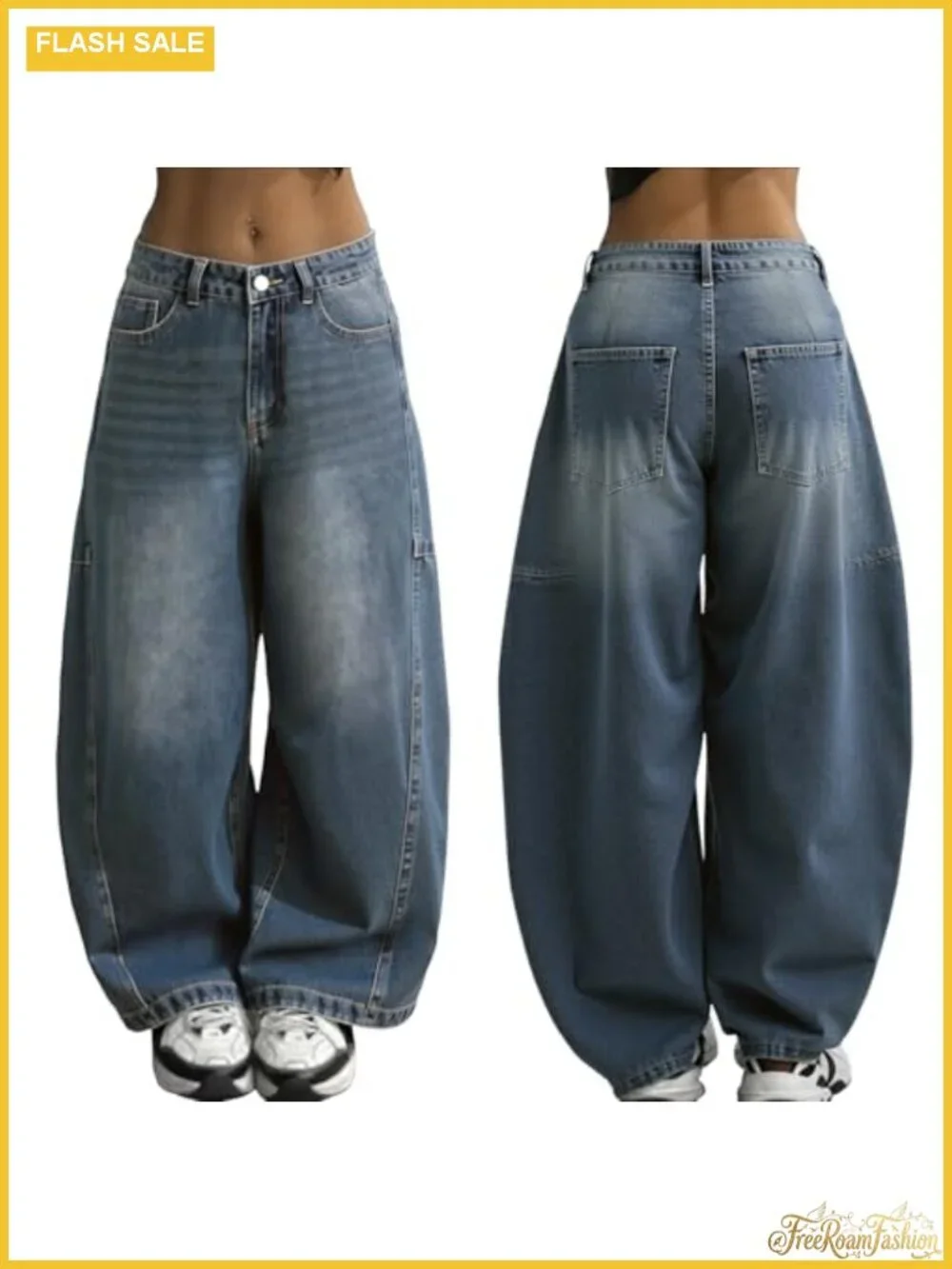 Vintage 90s Baggy Wide Leg Jeans Mid Rise Barrel Denim Non-Stretch